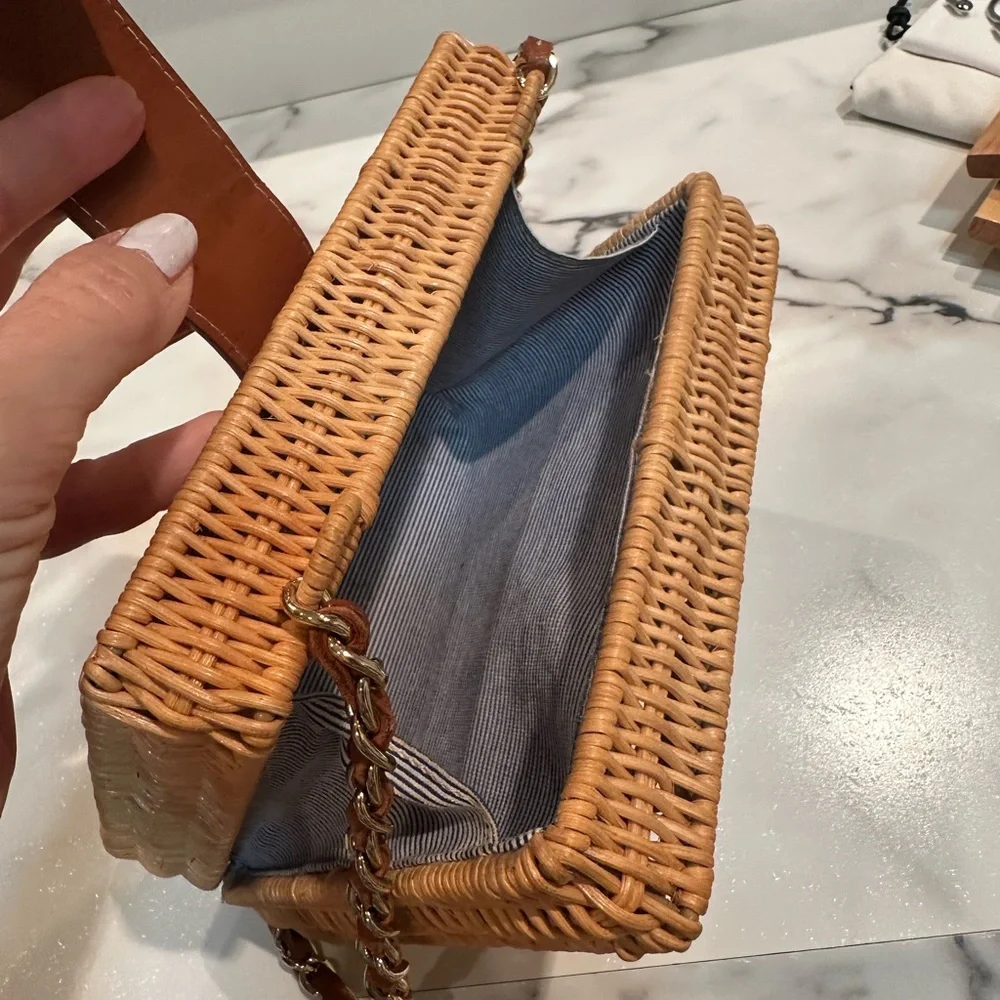 Woven Rattan Crossbody Bag with Brown Leather Trim - Picture 8 of 9